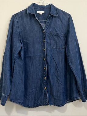 Coldwater Creek Lyocell Button Up Chambray Denim Shirt Blouse Sz XL Tencel Top